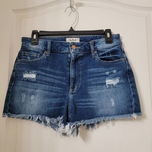 L.T.J. Letter to Juliet Size L Denim Blue Jean Cutoff Shorts, Gently Used Cond.